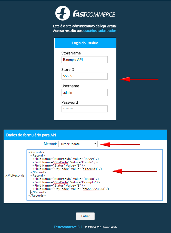 Imagem da tela de login de teste da API, os campos no esto preenchidos