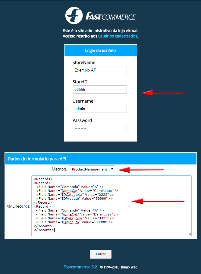 Imagem da tela de login de teste da API, os campos no esto preenchidos