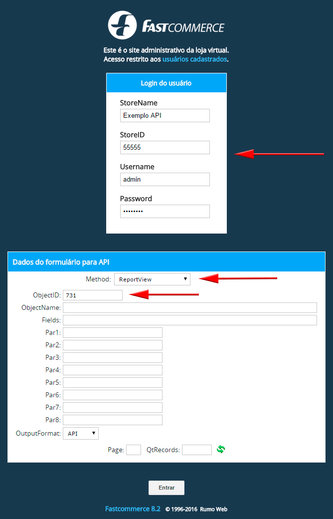 Imagem da tela de login de teste da API, os campos no esto preenchidos