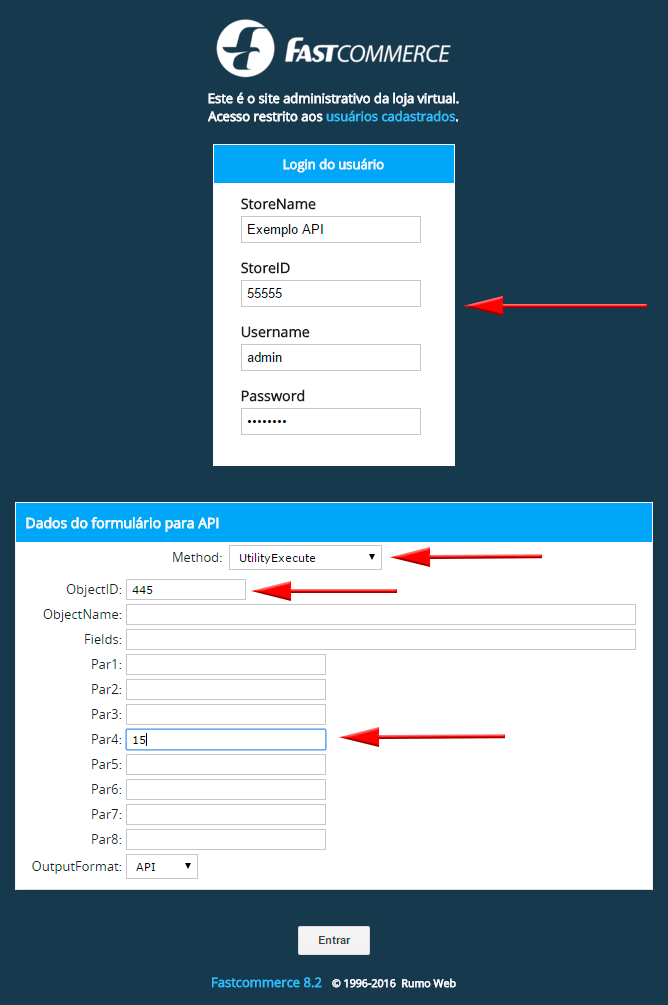 Imagem da tela de login de teste da API, os campos no esto preenchidos